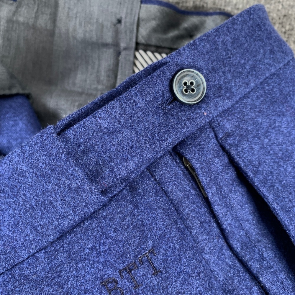 Vitale Baberis Canonico Wool Pant Men 36x30 Side Adjusters Flannel Luxury Blue - Picture 12 of 13